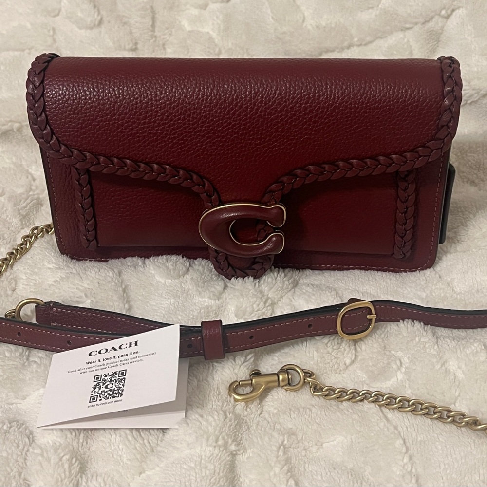 Coach Tabby Wallet on Chain Clutch w/ Braided Leather Trim - Wine (CJ863)